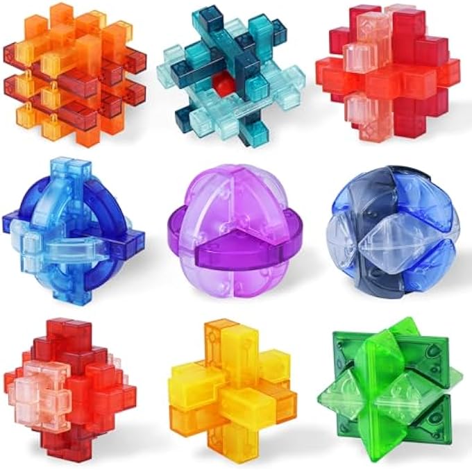 BRAIN TEASER PUZZLES FOR KIDS AND ADULTS, EDUCATIONAL TOYS, 9PCS 3D PUZZLE SET UNLOCK INTERLOCK IQ MIND TEST, THINKING, PATIENCE GAMES - Image 1